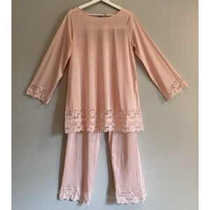 VTG 60s Gilead Pink‎ Lace Pajama Set Mod Coquette Coastal Grandmother Medium USA